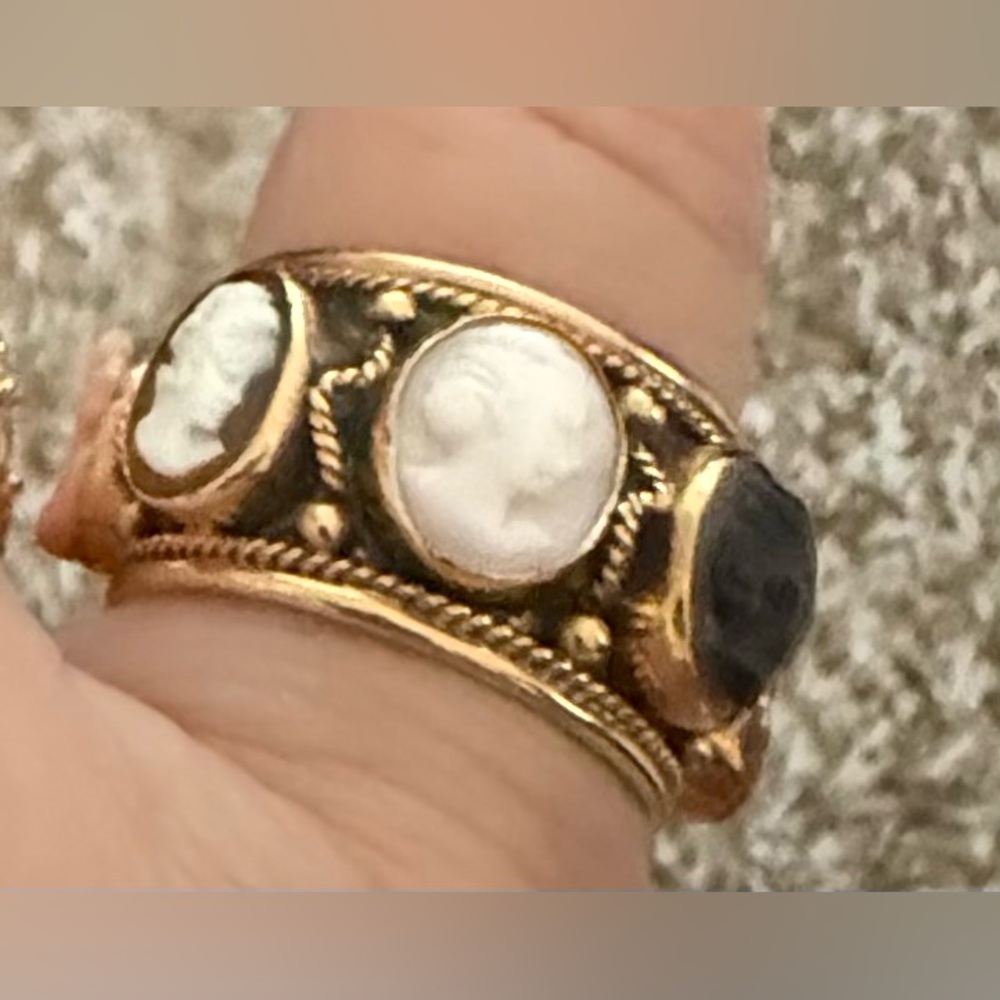 14k Cameo shell Eternity Wide Band Ring Size 8 multi color estate jewelry - Picture 3 of 8